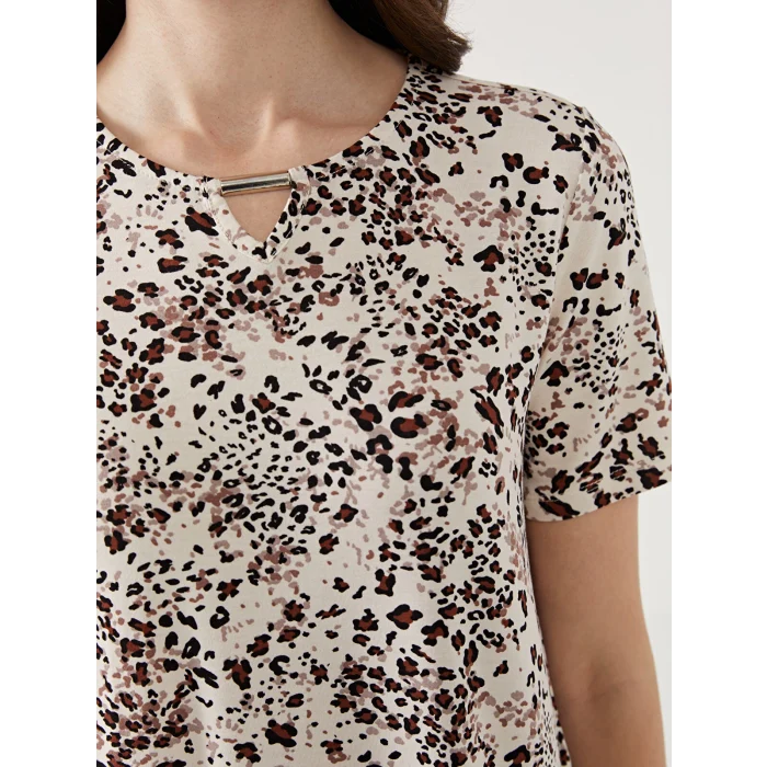 LCW Grace Bej Bisiklet Yaka Desenli Kadın Bluz