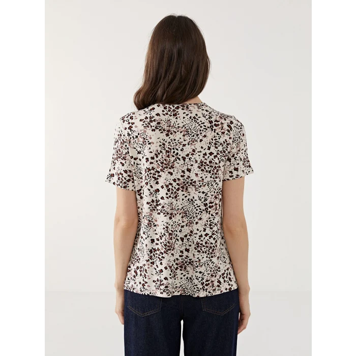 LCW Grace Bej Bisiklet Yaka Desenli Kadın Bluz
