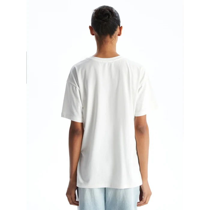 XSIDE Ekru Bisiklet Yaka New York Baskılı Kadın Tişört