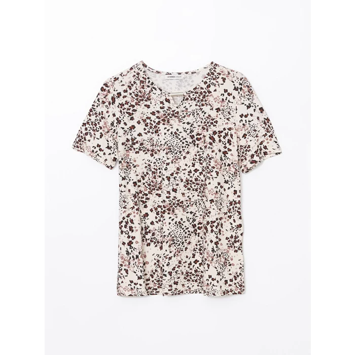 LCW Grace Bej Bisiklet Yaka Desenli Kadın Bluz