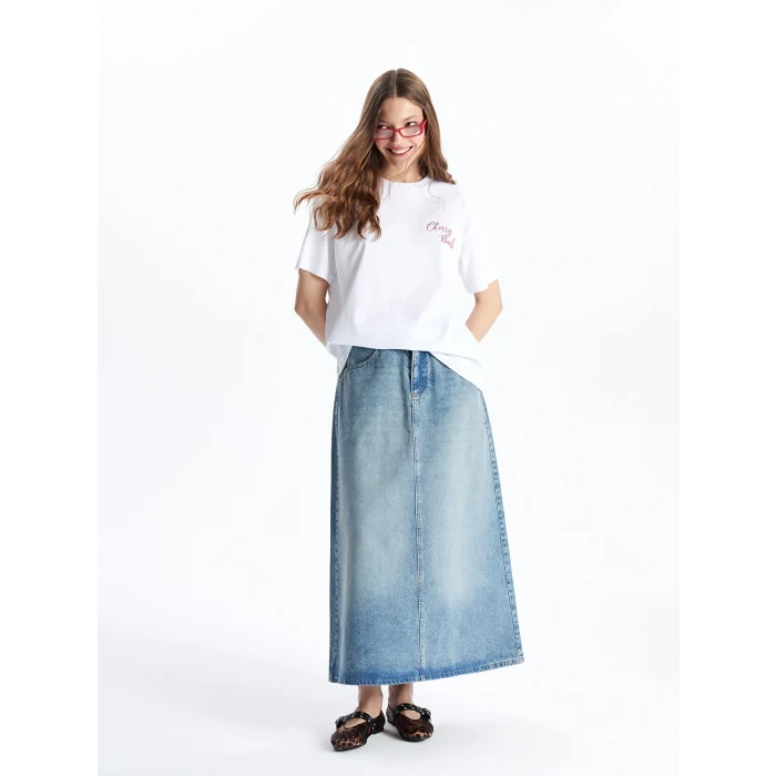 XSIDE Beyaz Bisiklet Yaka Kiraz Baskılı Kadın Tişört