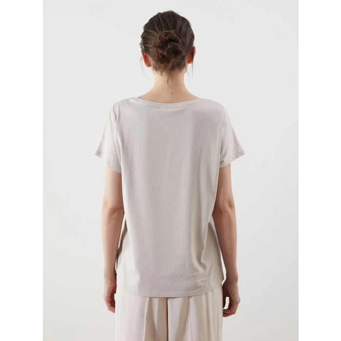 LCWAIKIKI Classic Gri Bisiklet Yaka Baskılı Kadın Tişört