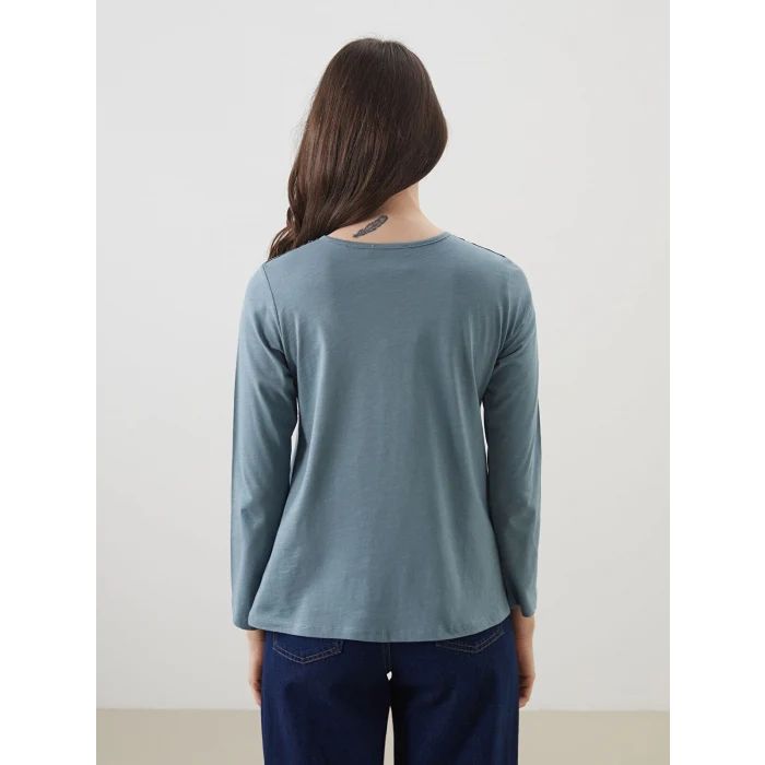 LCW Grace Mavi Bağlamalı Yaka Nakışlı Kadın Bluz