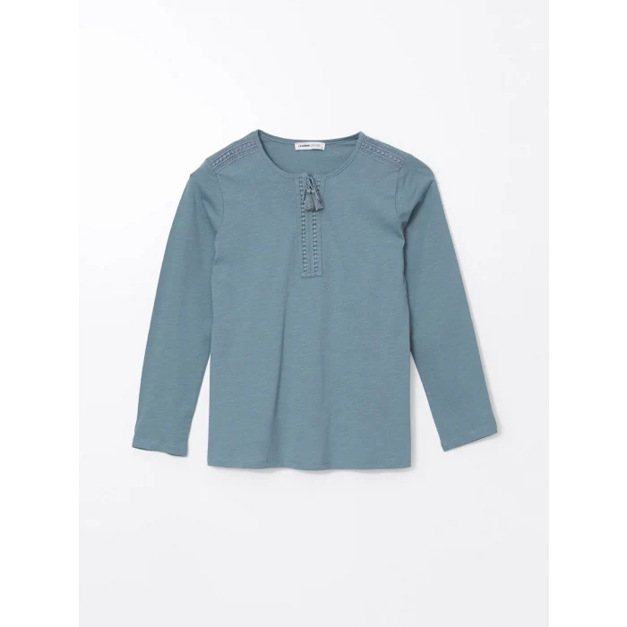 LCW Grace Mavi Bağlamalı Yaka Nakışlı Kadın Bluz