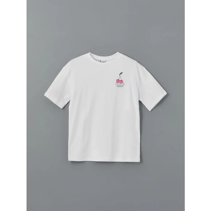 LCW Kids Beyaz Bisiklet Yaka Kız Çocuk Tişört