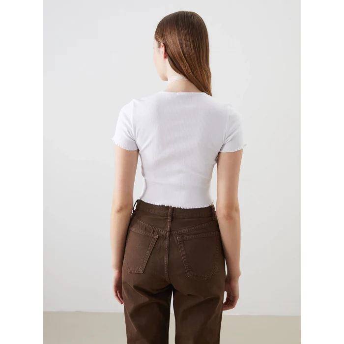 XSIDE Beyaz Bisiklet Yaka Çiçekli Crop