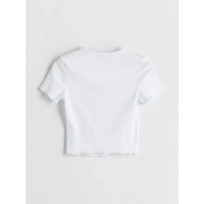 XSIDE Beyaz Bisiklet Yaka Çiçekli Crop