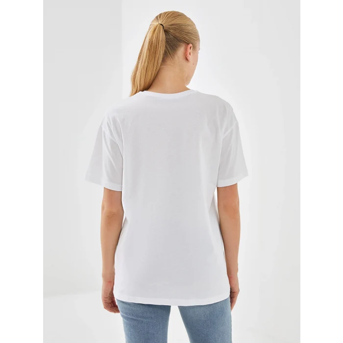 XSIDE Beyaz Bisiklet Yaka New York Baskılı Kadın Tişört