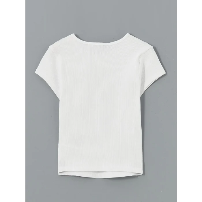 XSIDE Beyaz Bisiklet Yaka Baskılı Kaşkorse Kadın Body