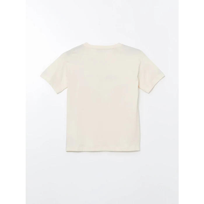 LCW Comfort Bej Bisiklet Yaka Baskılı Kadın Tişört