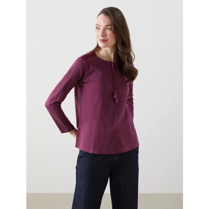 LCW Grace Mürdüm Bağlamalı Yaka Nakışlı Kadın Bluz