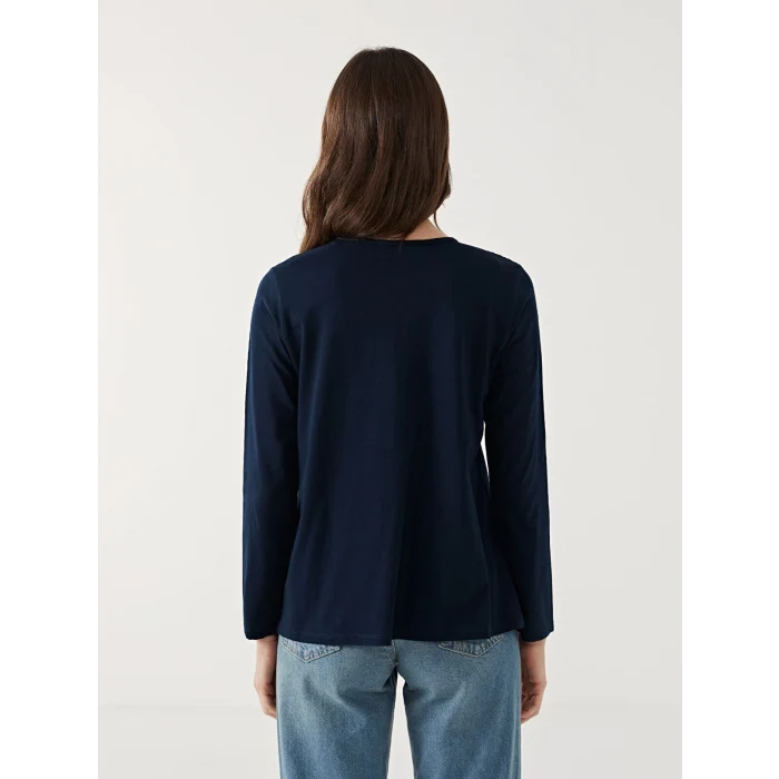 LCW Grace Lacivert Bağlamalı Yaka Nakışlı Kadın Bluz