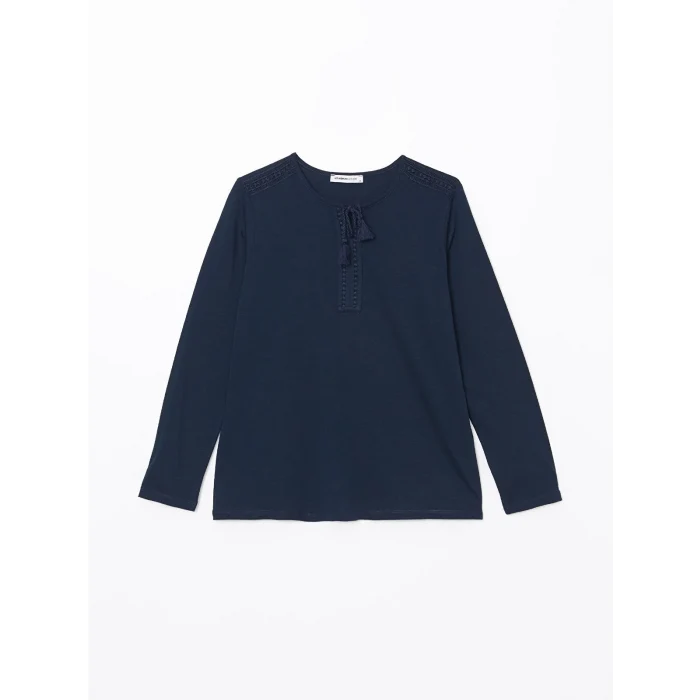 LCW Grace Lacivert Bağlamalı Yaka Nakışlı Kadın Bluz