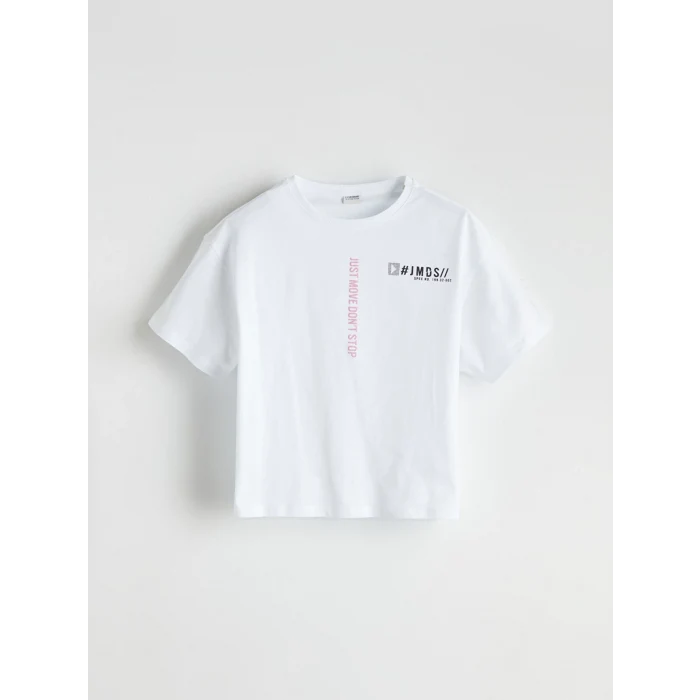 LCW Kids Beyaz Bisiklet Yaka Kız Çocuk Crop Tişört