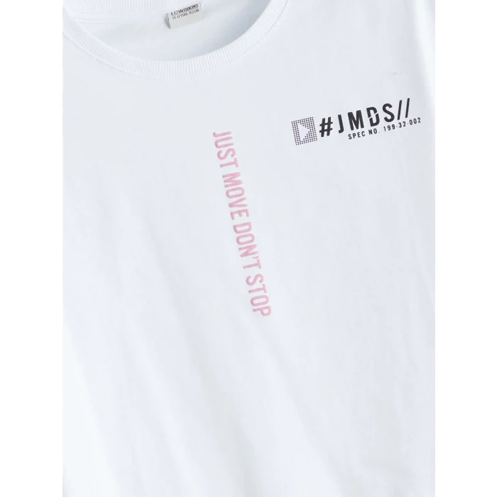 LCW Kids Beyaz Bisiklet Yaka Kız Çocuk Crop Tişört