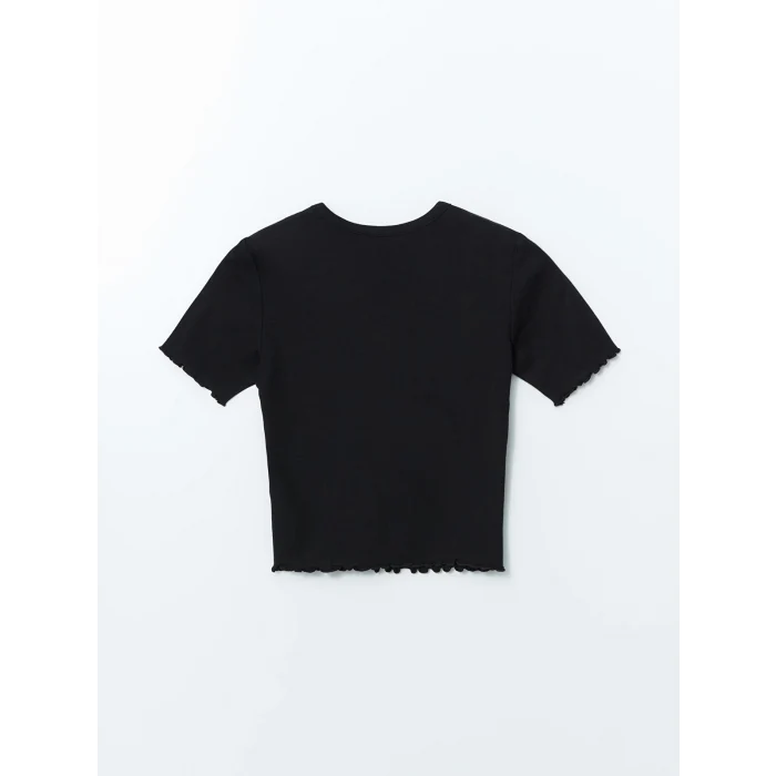 XSIDE Siyah Bisiklet Yaka Baskılı Kadın Crop