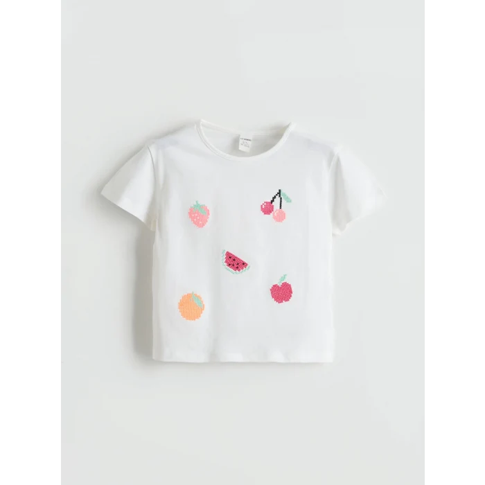 LCW Kids Beyaz Meyve Baskılı Kız Çocuk Bluz ve Tayt 2li