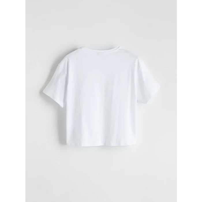 LCW Kids Beyaz Bisiklet Yaka Kız Çocuk Crop Tişört