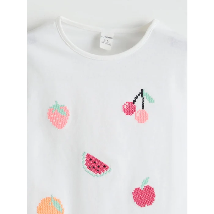 LCW Kids Beyaz Meyve Baskılı Kız Çocuk Bluz ve Tayt 2li