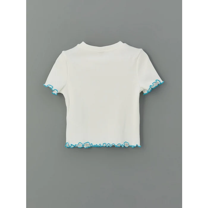 LCW Kids Ekru Bisiklet Yaka Kız Çocuk Crop Tişört