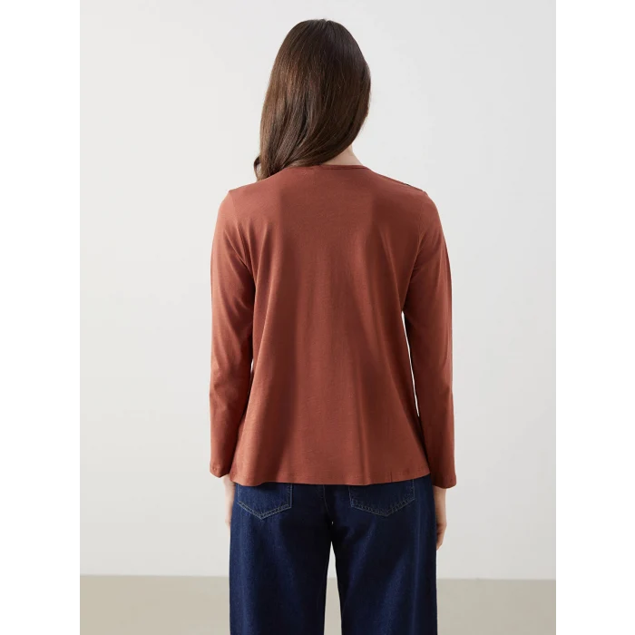 LCW Grace Kahverengi Bağlamalı Yaka Nakışlı Kadın Bluz