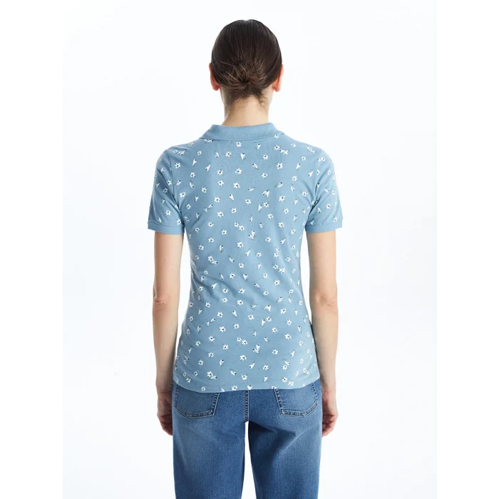 LCWAIKIKI Classic Mavi Polo Yaka Desenli Kadın Tişört