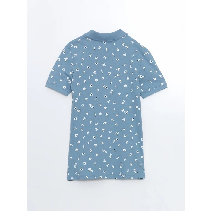 LCWAIKIKI Classic Mavi Polo Yaka Desenli Kadın Tişört