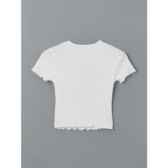 XSIDE Beyaz Bisiklet Yaka Nakışlı Kadın Crop