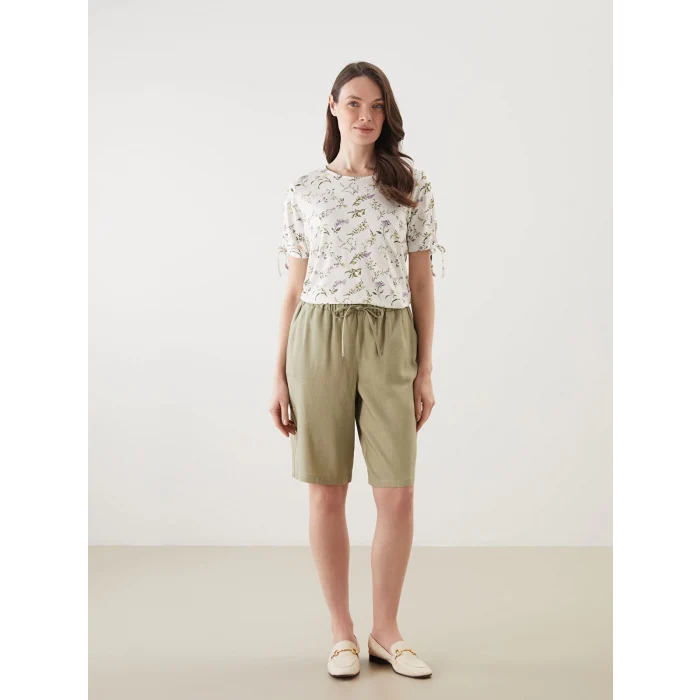 LCW Grace Ekru Bisiklet Yaka Çiçekli Kadın Bluz