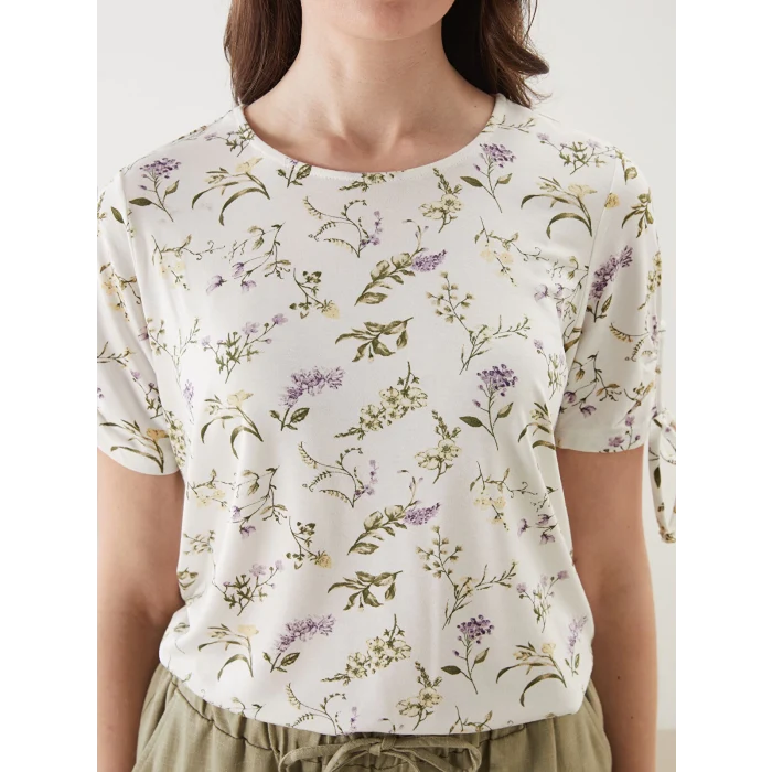 LCW Grace Ekru Bisiklet Yaka Çiçekli Kadın Bluz