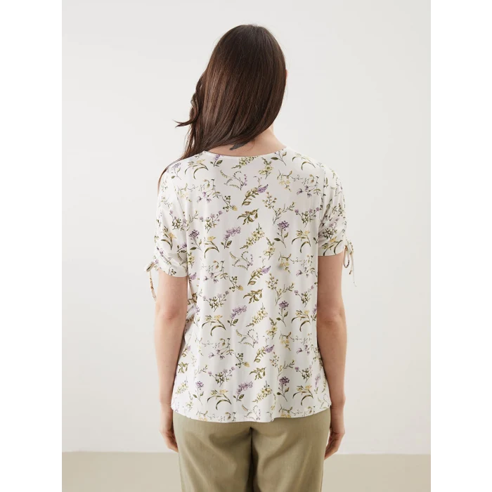 LCW Grace Ekru Bisiklet Yaka Çiçekli Kadın Bluz