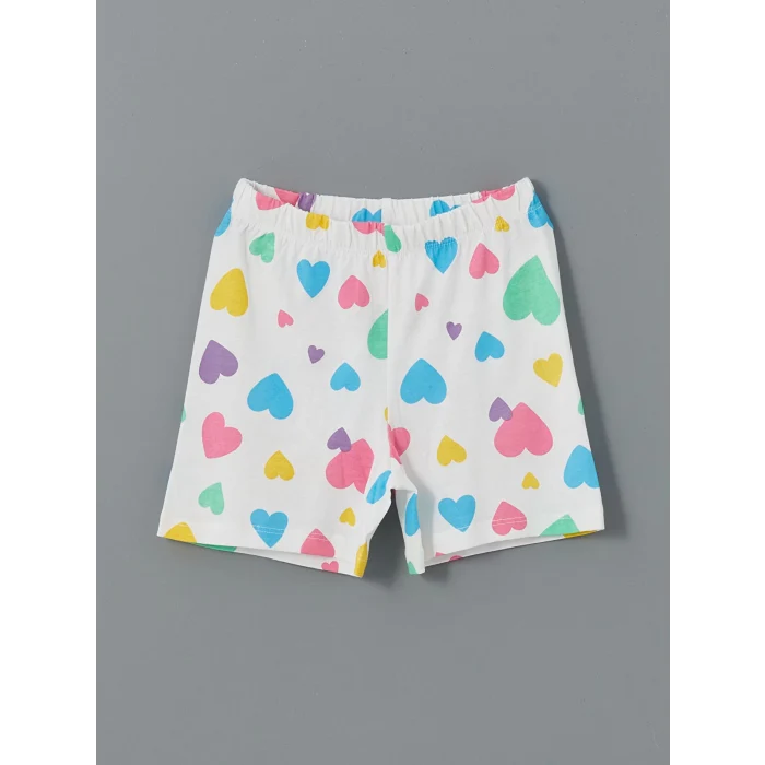LCW Kids Lila Bisiklet Yaka Baskılı Kısa Kollu Kız Çocuk Şortlu Pijama Takımı