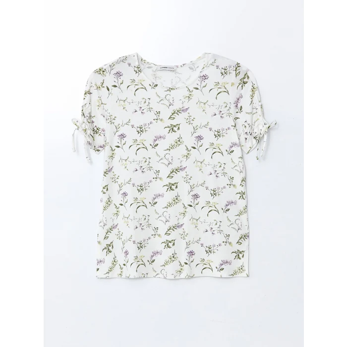 LCW Grace Ekru Bisiklet Yaka Çiçekli Kadın Bluz