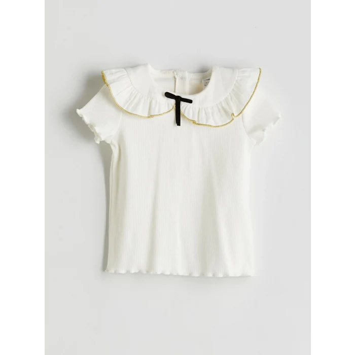 LCW Kids Ekru Kurdele Detaylı Kaşkorse Kız Çocuk Tişört