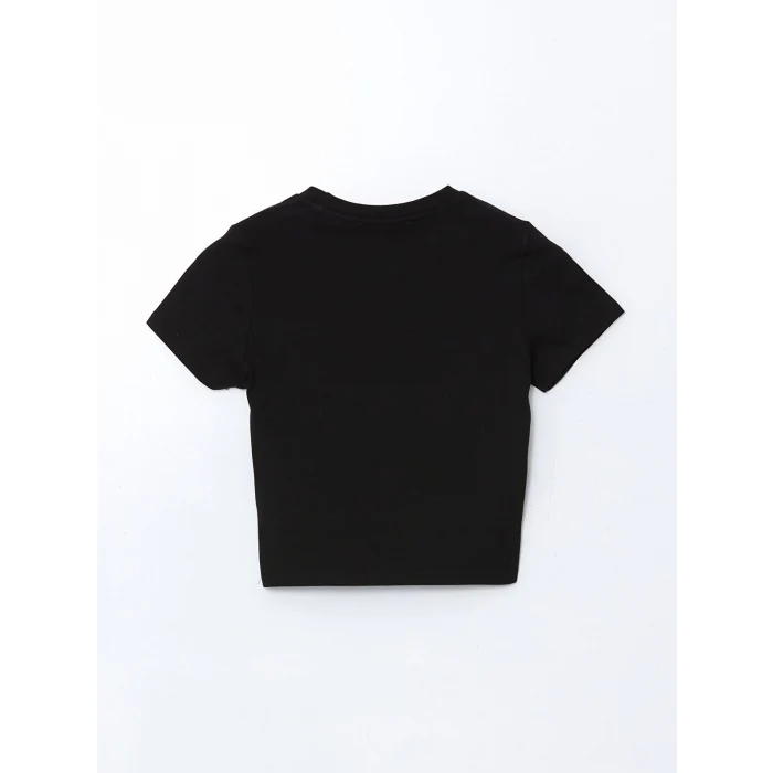 XSIDE Siyah Bisiklet Yaka Kurdele Baskılı Kadın Tişört