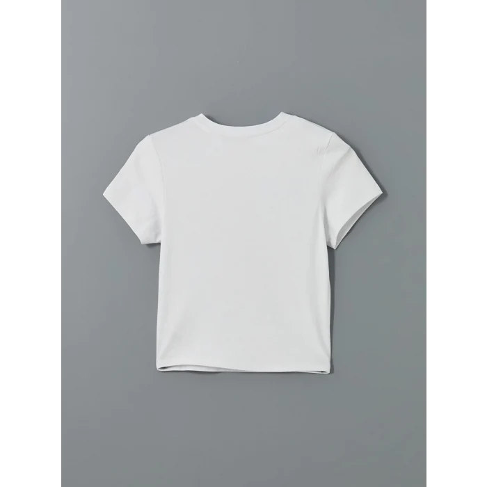 XSIDE Beyaz Bisiklet Yaka Ayı Baskılı Kadın Tişört