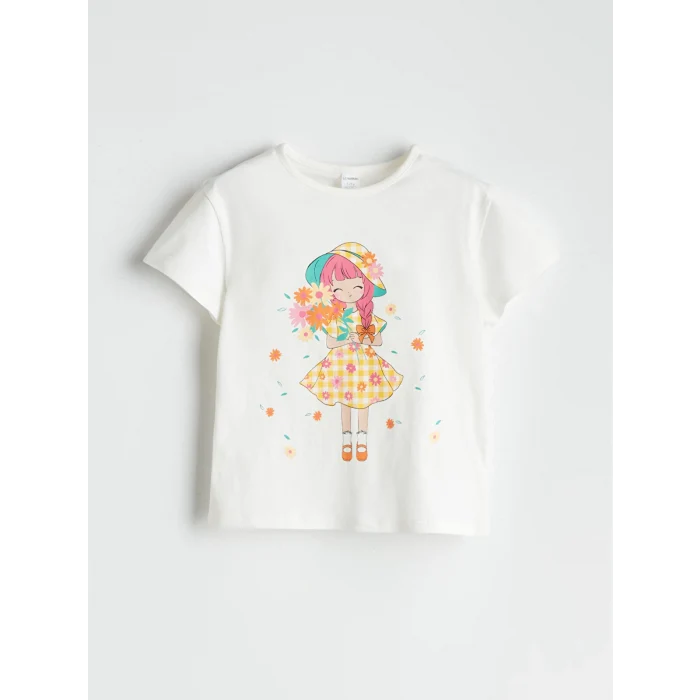 LCW Kids Ekru Penye Kız Çocuk Tişört ve Tayt 2li