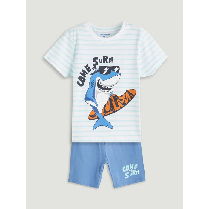 LCW Kids Beyaz Baskılı Erkek Çocuk Şortlu Pijama Takımı