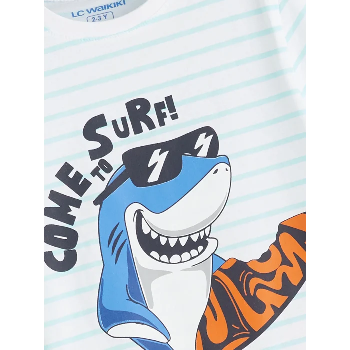 LCW Kids Beyaz Baskılı Erkek Çocuk Şortlu Pijama Takımı