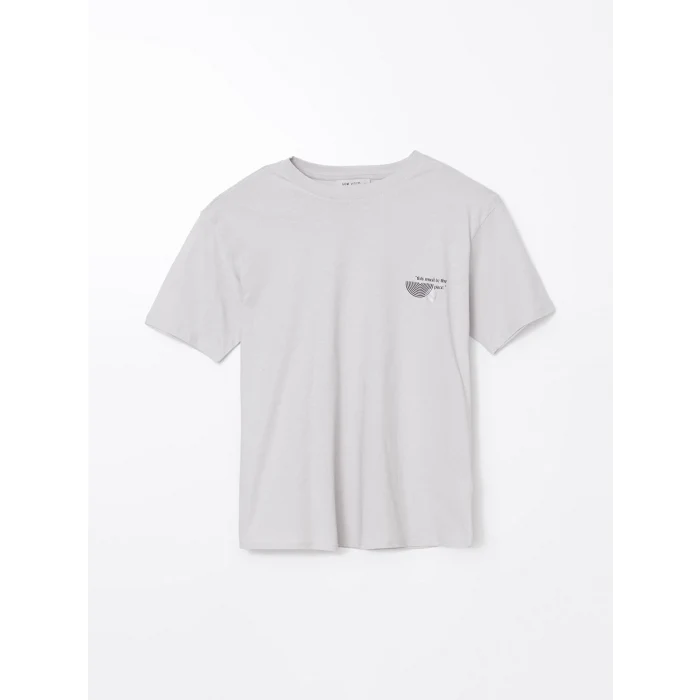 LCW Vision Gri Bisiklet Yaka Baskılı Oversize Kadın Tişört