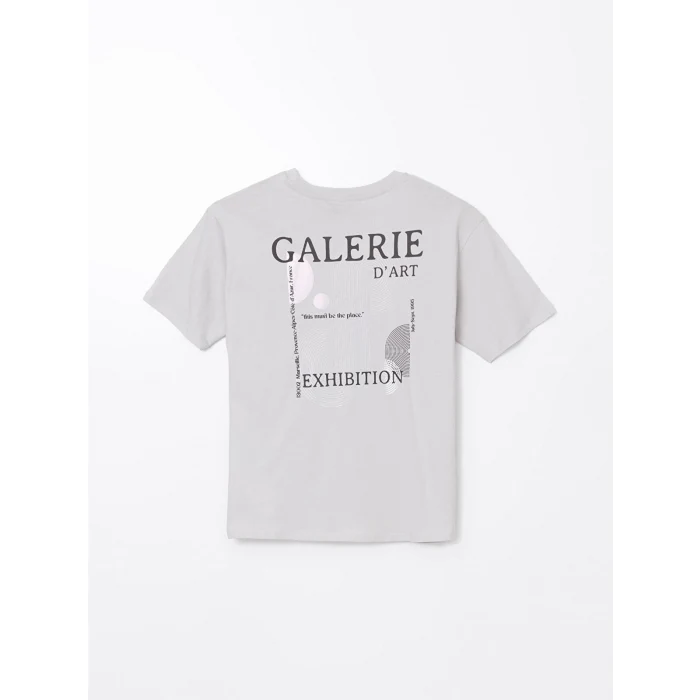 LCW Vision Gri Bisiklet Yaka Baskılı Oversize Kadın Tişört