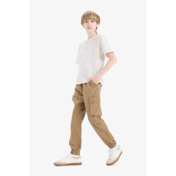 Defacto E5036 Kahve Erkek Çocuk Kargo Jogger Standart Paça Paraşüt Pantolon