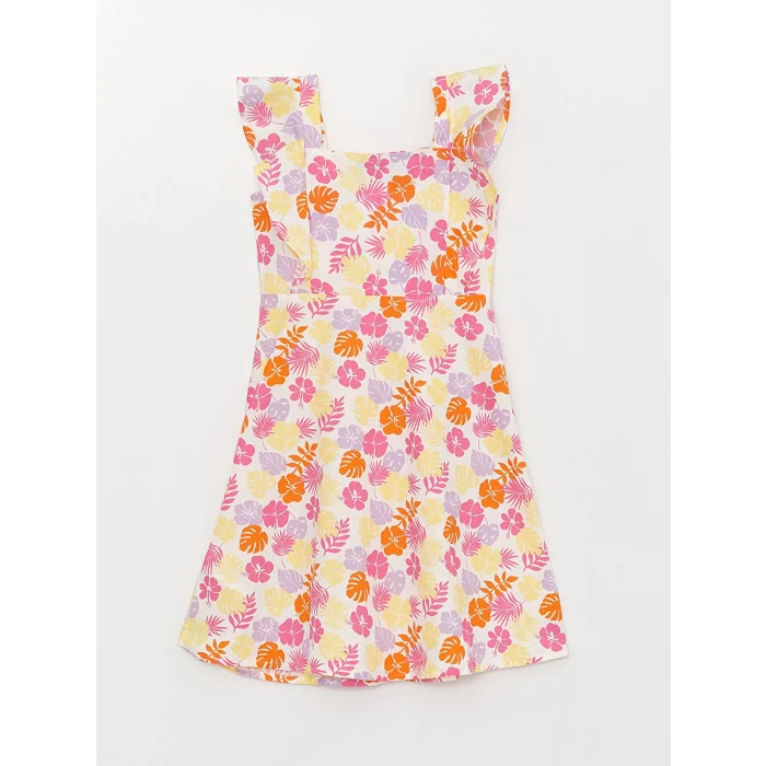 LCW Kids Karişik Kare Yaka Desenli Kız Çocuk Elbise