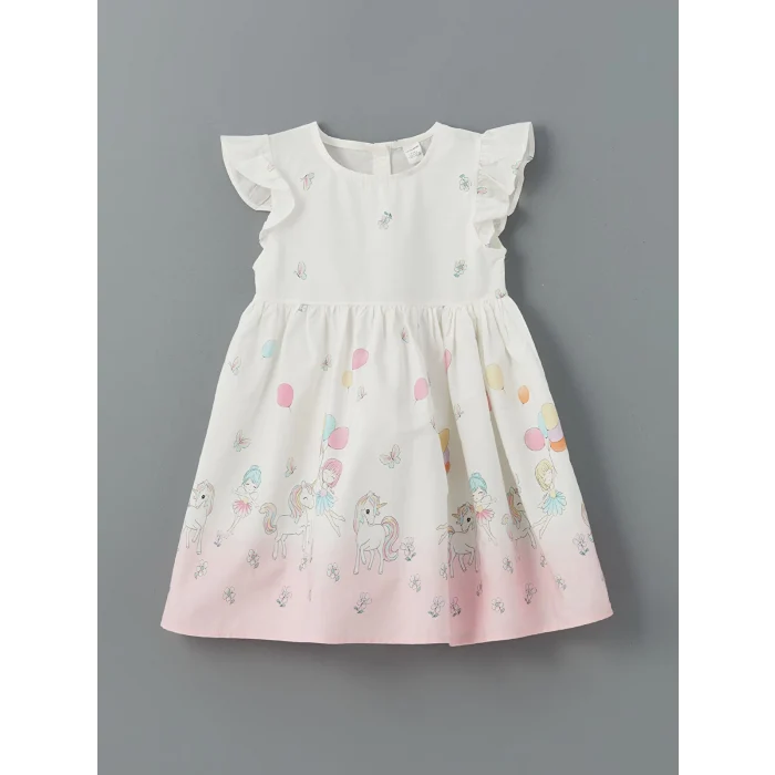 LCW Kids Ekru Bisiklet Yaka Poplin Kız Çocuk Elbise