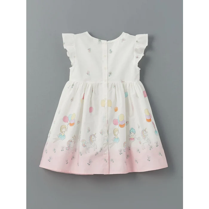 LCW Kids Ekru Bisiklet Yaka Poplin Kız Çocuk Elbise