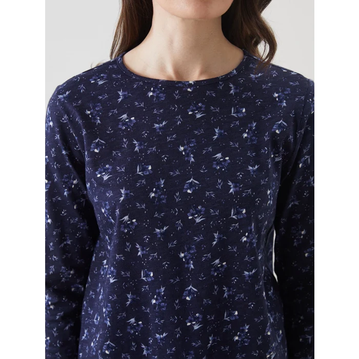 LCW Grace Lacivert Bisiklet Yaka Çiçekli Kadın Bluz