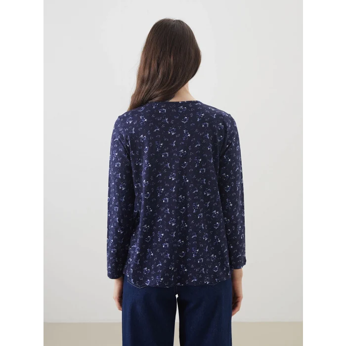 LCW Grace Lacivert Bisiklet Yaka Çiçekli Kadın Bluz