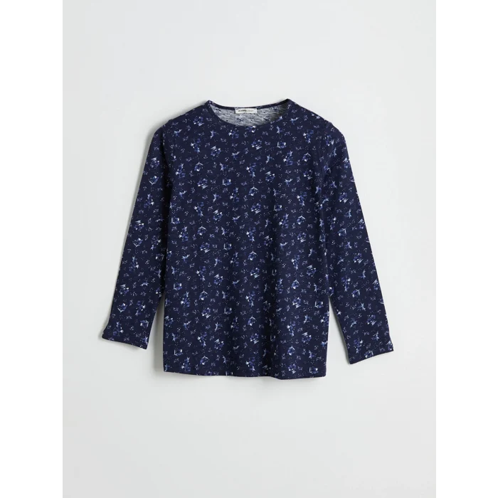 LCW Grace Lacivert Bisiklet Yaka Çiçekli Kadın Bluz