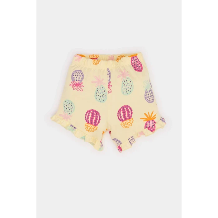 Defacto E6453 Ekru Kız Bebek 2li Takım Baskılı Kısa Kollu Tişört Desenli Şort