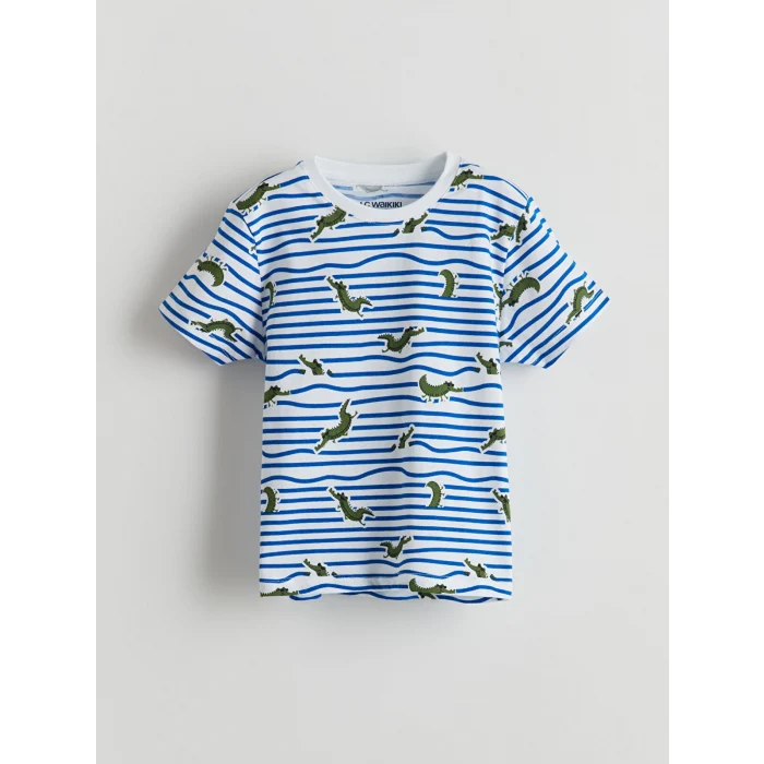 LCW Kids Beyaz Dinozor Baskılı Erkek Çocuk Şortlu Pijama Takımı